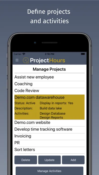 Project Hours Time Tracking Screenshots