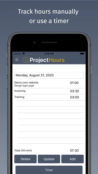 Project Hours Time Tracking Screenshots