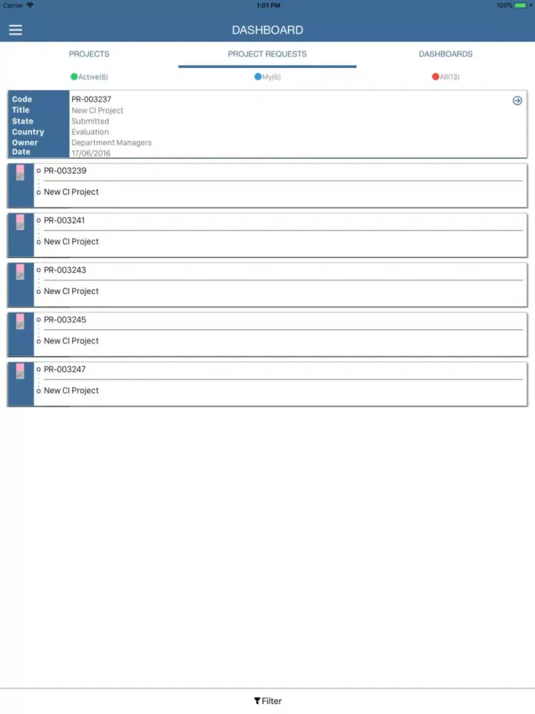 Zrzuty ekranu PO Dashboard iPad 