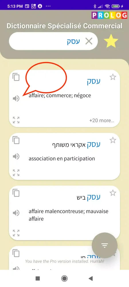 Captures d'écran de Hebrew-French Business Dict.