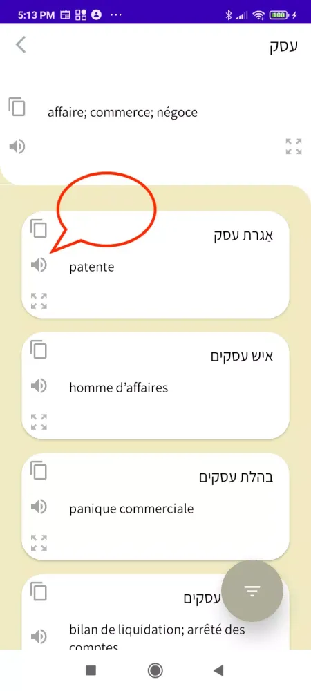 Captures d'écran de Hebrew-French Business Dict.