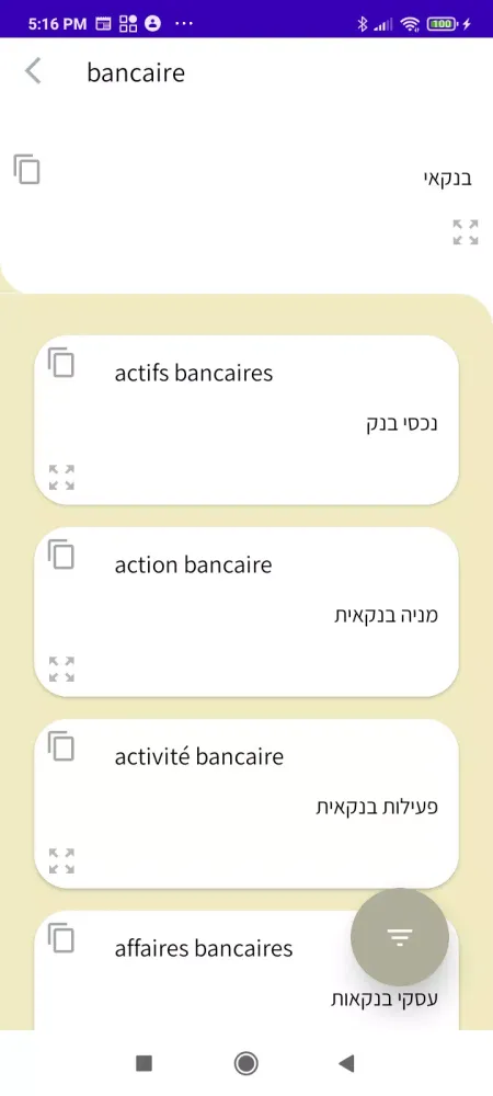 Captures d'écran de Hebrew-French Business Dict.