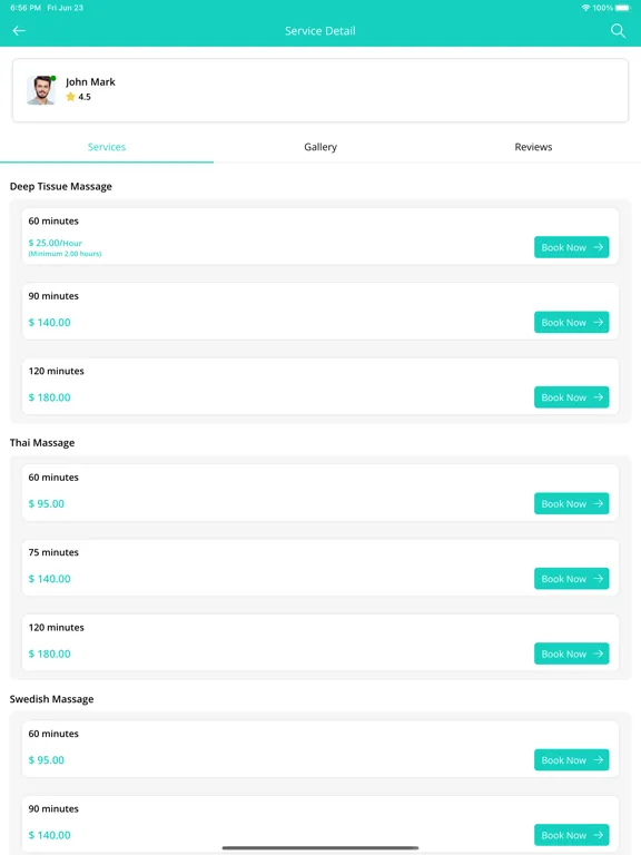 ProMassage User iPad  스크린샷