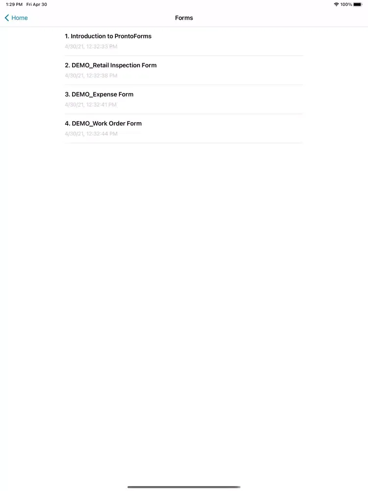 Tangkapan layar ProntoForms Classic - V1 forms iPad 