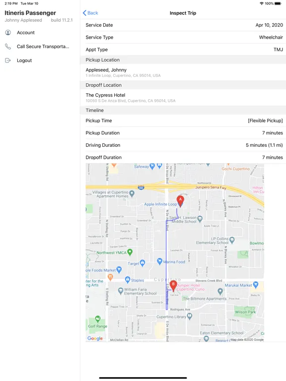 Tangkapan skrin Itineris Passenger App iPad 