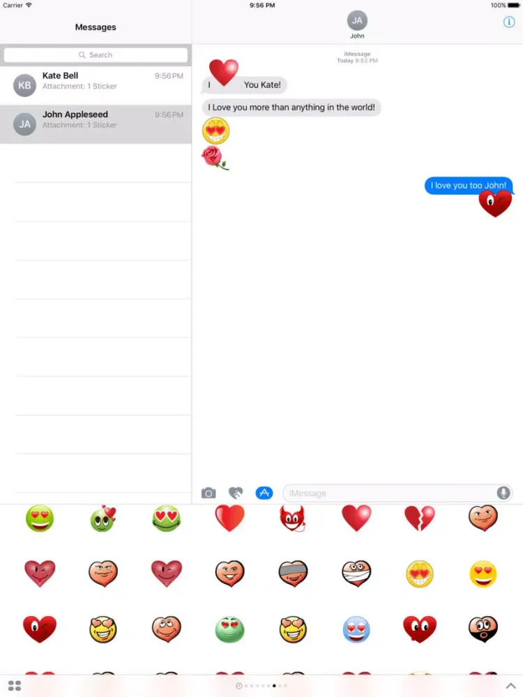 Zrzuty ekranu Hearts Stickers Set iPad 