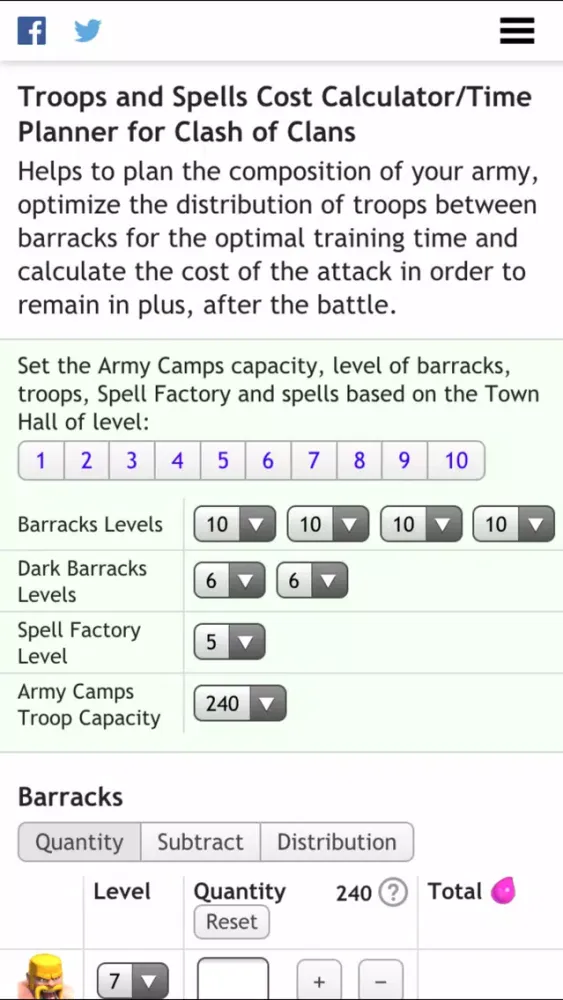 Capturas de tela do Calculator for "Clash of Clans"