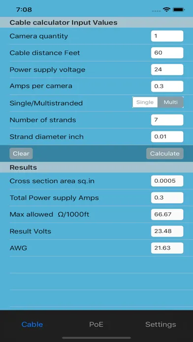 Скриншоты CCTV Cable and PoE Calculator