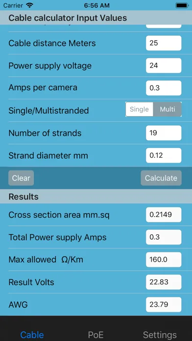 Скриншоты CCTV Cable and PoE Calculator