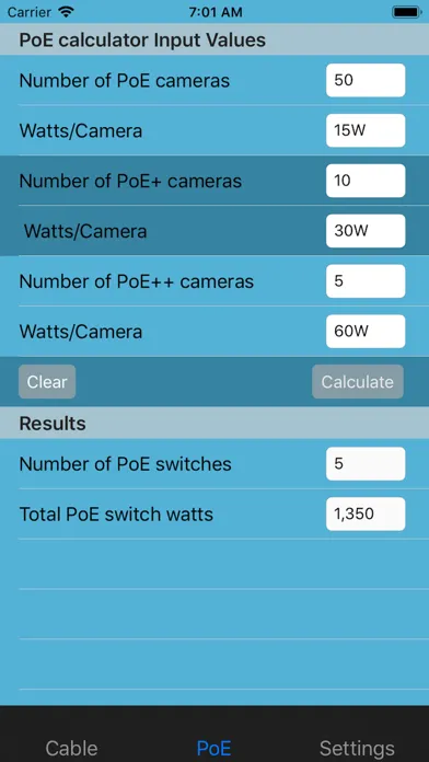 Скриншоты CCTV Cable and PoE Calculator