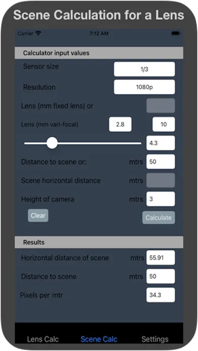 CCTV Lens Calculator Screenshots