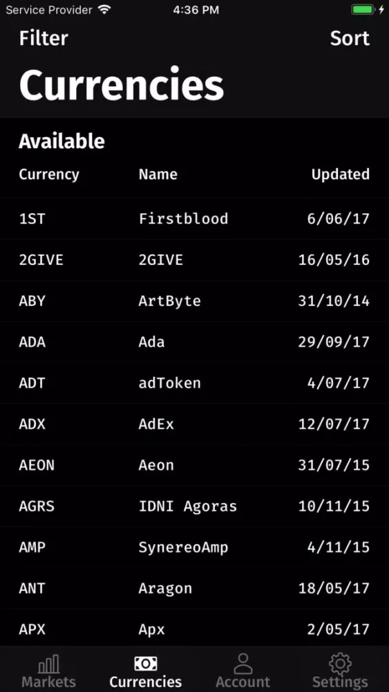 Скриншоты ALTX: Third party Bittrex app