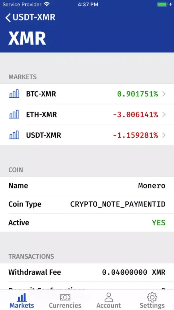 Скриншоты ALTX: Third party Bittrex app