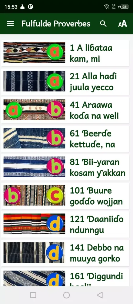 Captures d'écran de Fulfulde proverbes avec audio