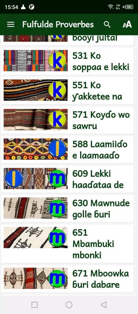 Captures d'écran de Fulfulde proverbes avec audio