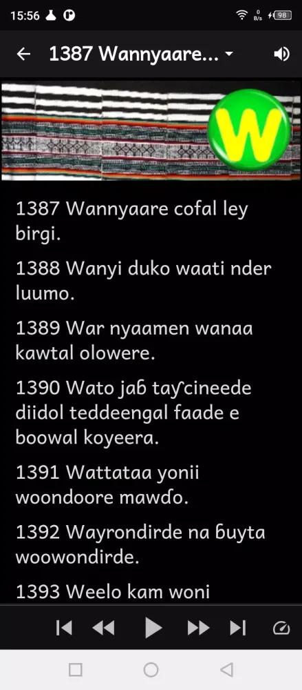 Captures d'écran de Fulfulde proverbes avec audio