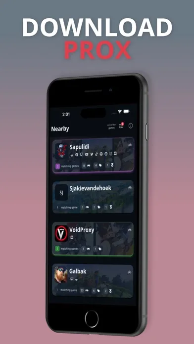 Capturas de tela do PROX gamer app