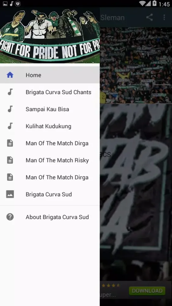 Capturas de tela do Lagu Brigata Curva Sud PSS Sleman Baru