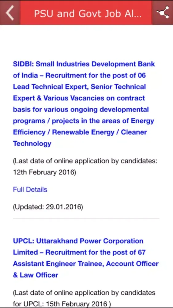 Captures d'écran de PSU and Govt Job Alert India