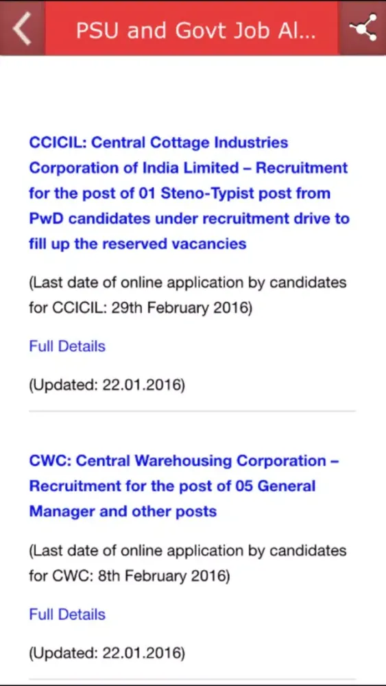 Captures d'écran de PSU and Govt Job Alert India
