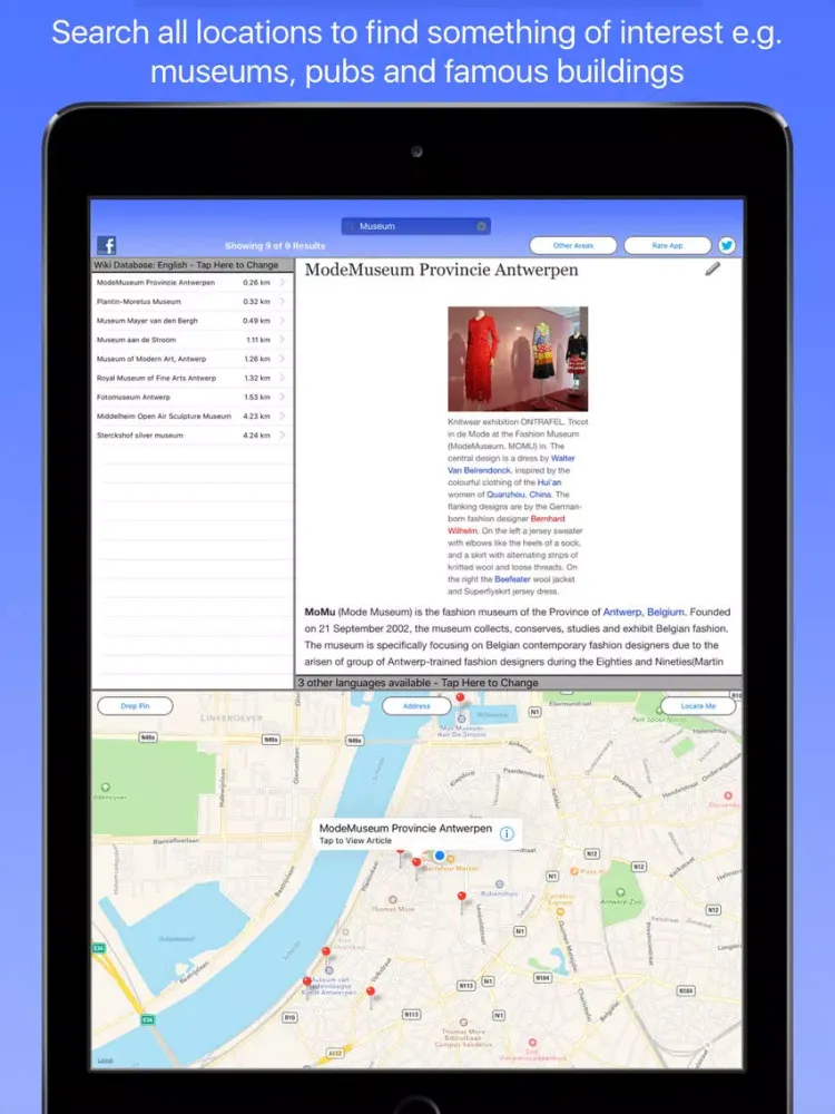 Ảnh chụp màn hình của Antwerp Wiki Guide iPad 