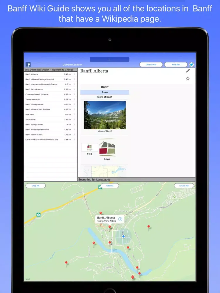 Ảnh chụp màn hình của Banff Wiki Guide iPad 