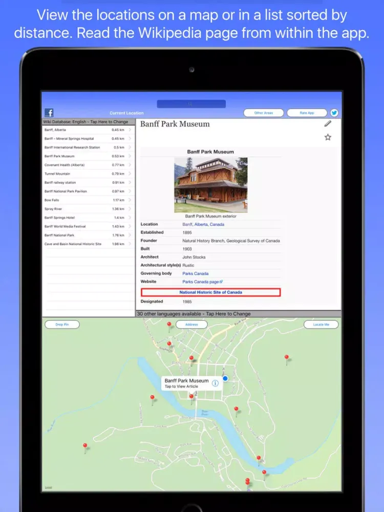 Ảnh chụp màn hình của Banff Wiki Guide iPad 