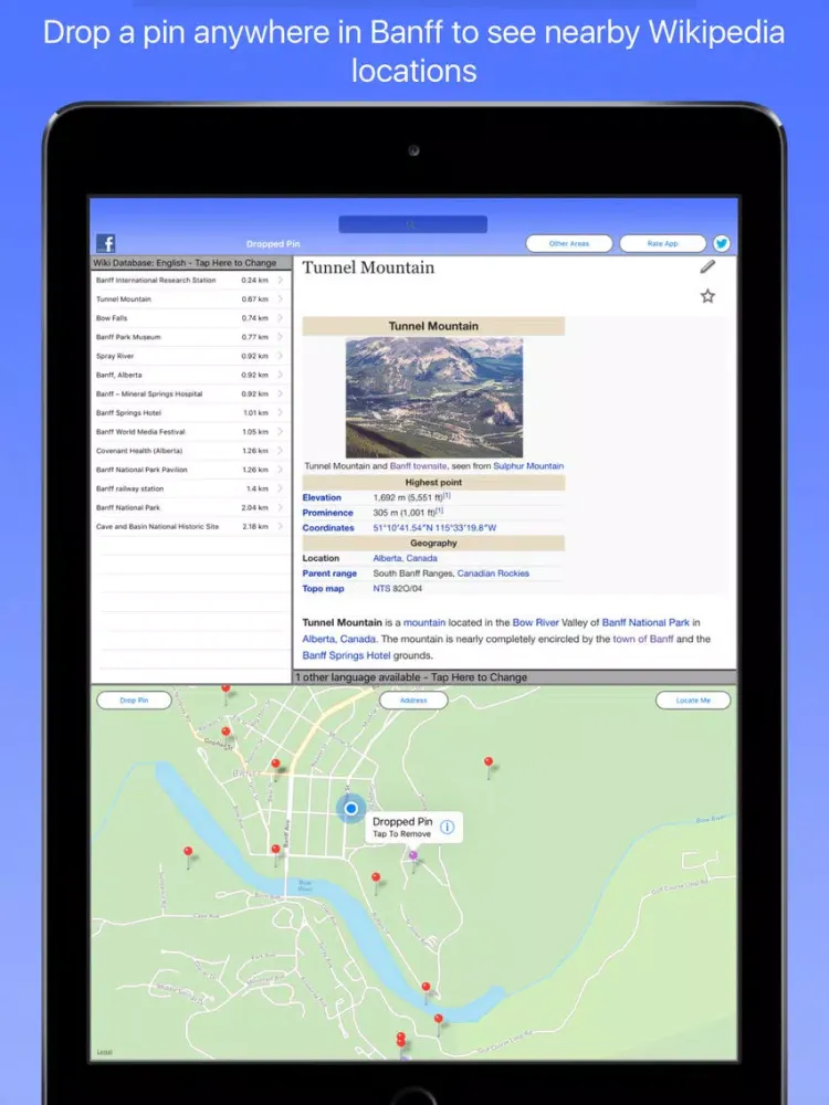 Ảnh chụp màn hình của Banff Wiki Guide iPad 