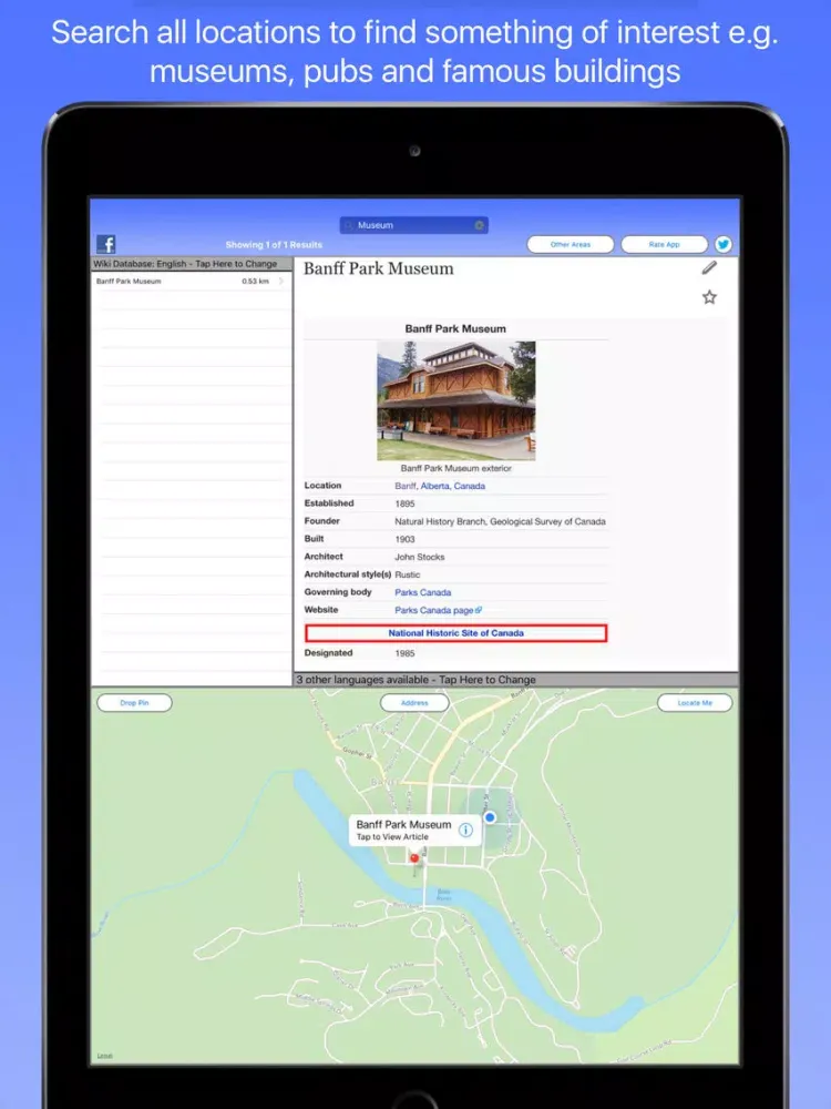 Ảnh chụp màn hình của Banff Wiki Guide iPad 