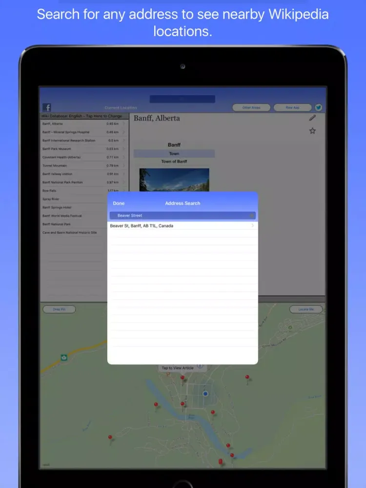 Ảnh chụp màn hình của Banff Wiki Guide iPad 