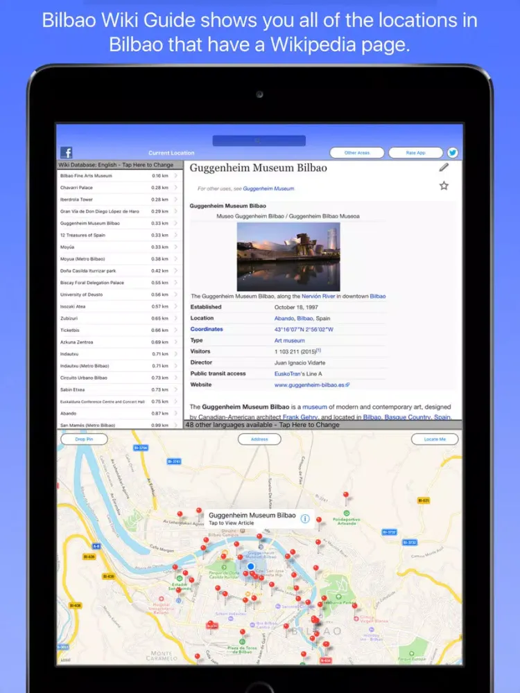 Capturas de tela do Bilbao Wiki Guide iPad 