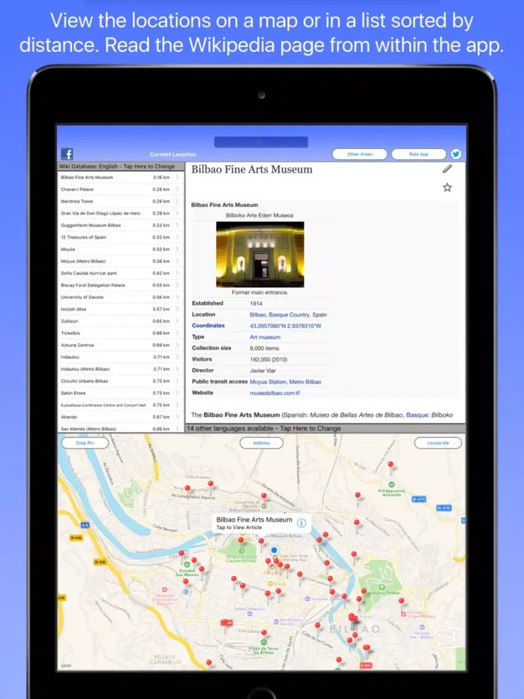 Capturas de tela do Bilbao Wiki Guide iPad 
