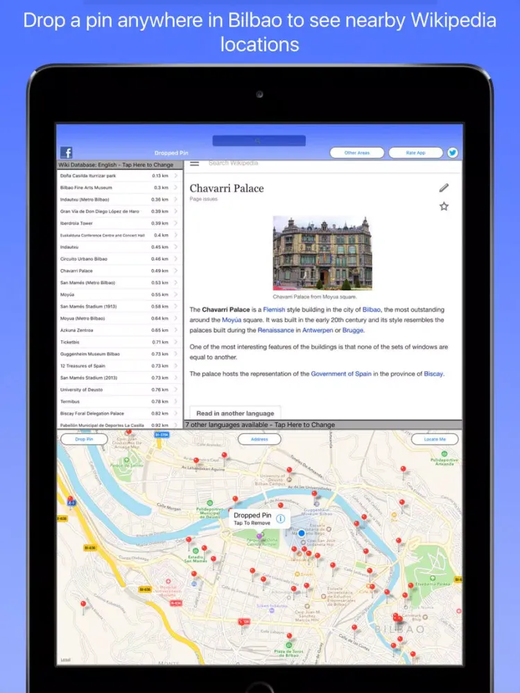 Capturas de tela do Bilbao Wiki Guide iPad 
