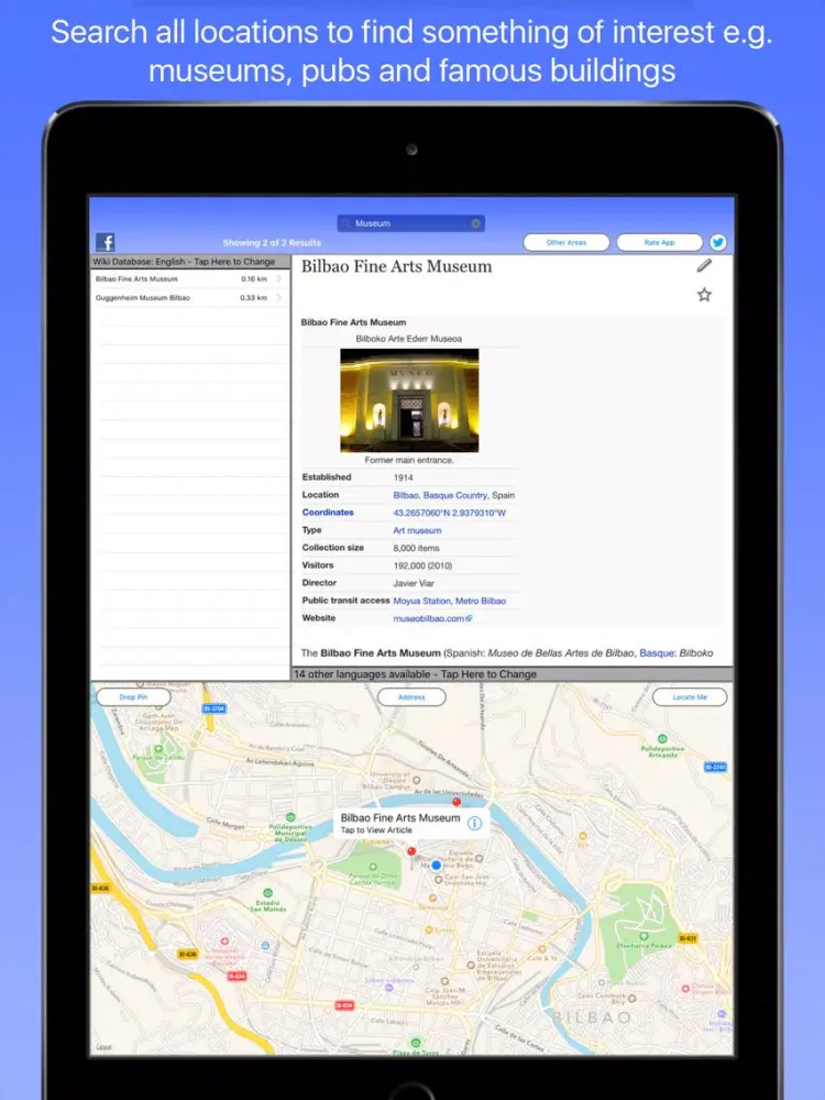 Capturas de tela do Bilbao Wiki Guide iPad 