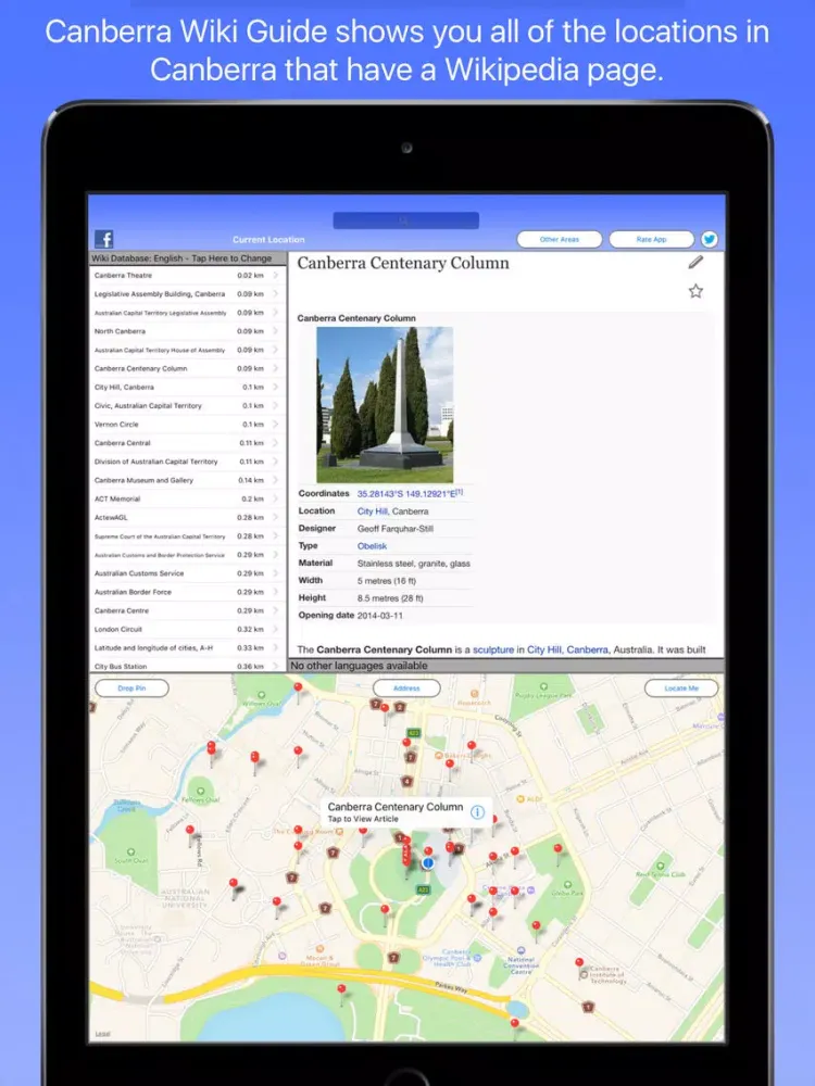 Tangkapan skrin Canberra Wiki Guide iPad 