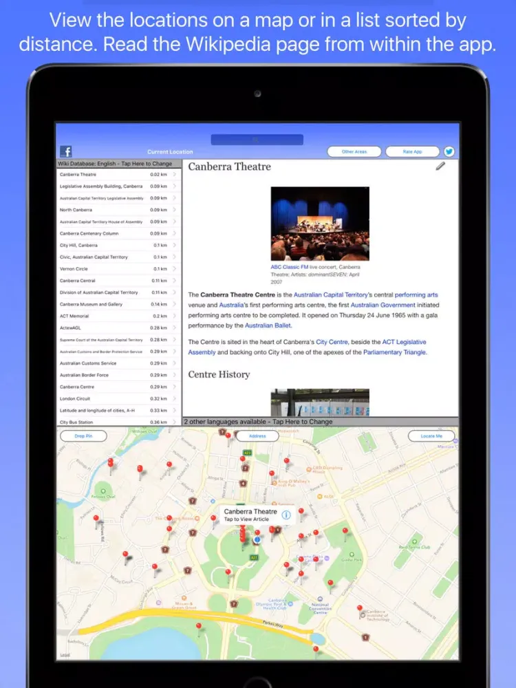 Tangkapan skrin Canberra Wiki Guide iPad 