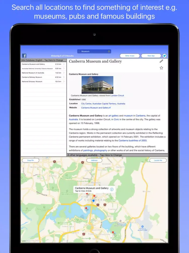 Tangkapan skrin Canberra Wiki Guide iPad 