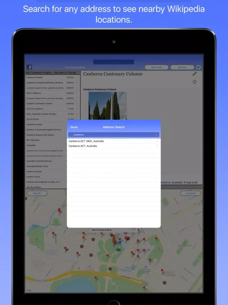 Tangkapan skrin Canberra Wiki Guide iPad 