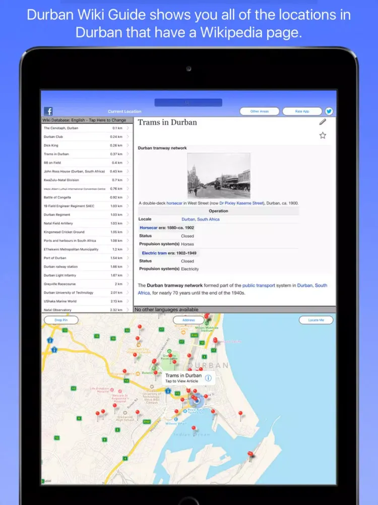 Capturas de tela do Durban Wiki Guide iPad 