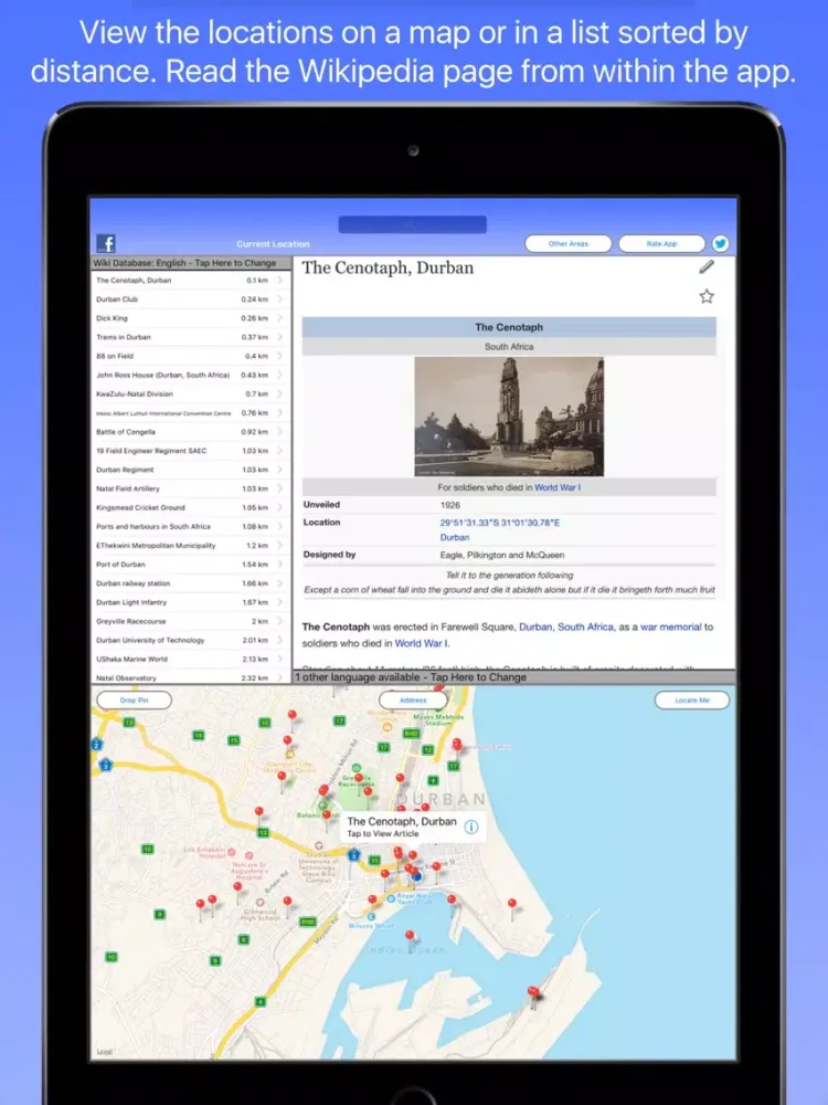 Capturas de tela do Durban Wiki Guide iPad 
