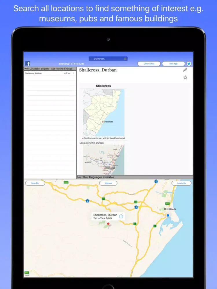 Capturas de tela do Durban Wiki Guide iPad 