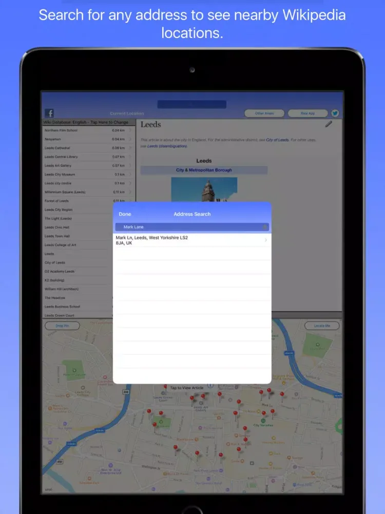 Capturas de pantalla de Leeds Wiki Guide iPad 