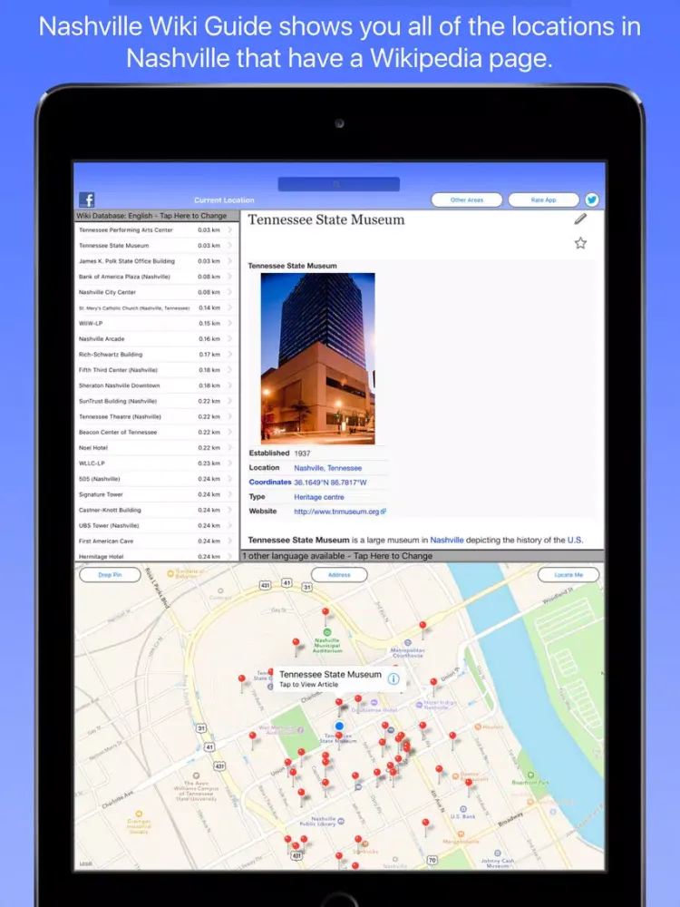 Capturas de tela do Nashville Wiki Guide iPad 