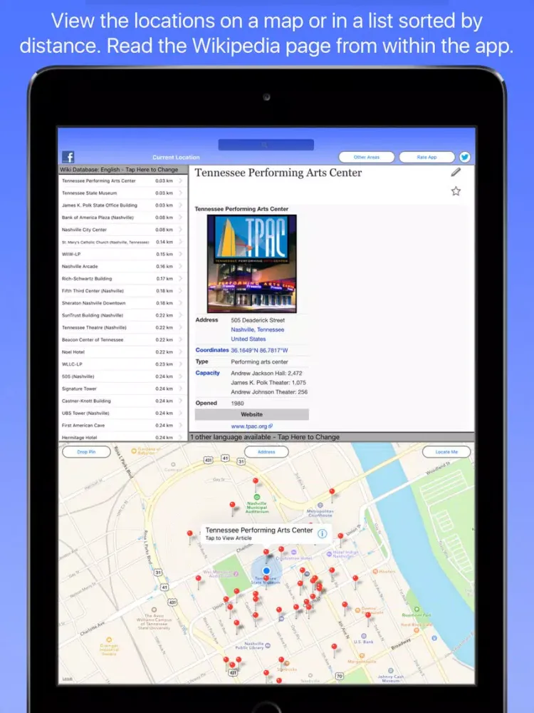 Capturas de tela do Nashville Wiki Guide iPad 