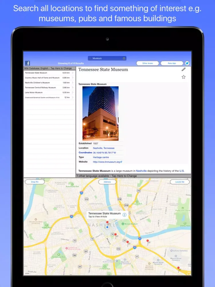 Capturas de tela do Nashville Wiki Guide iPad 