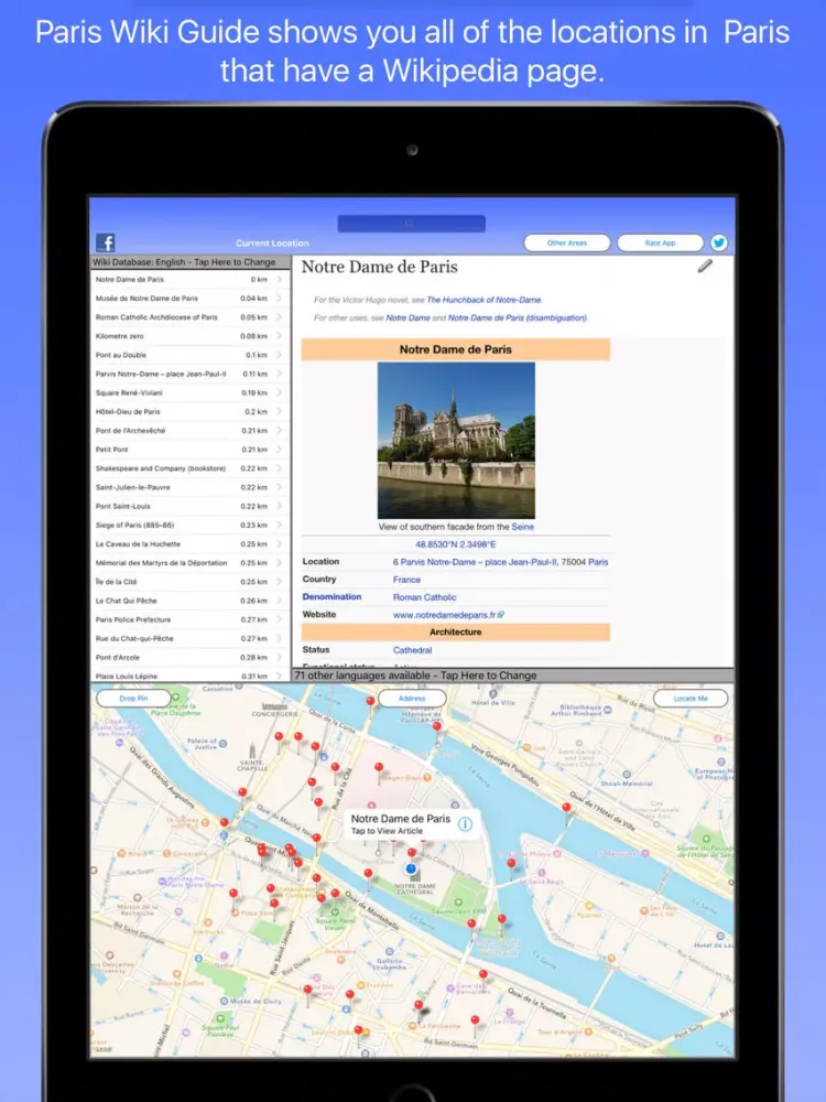 Capturas de tela do Paris Wiki Guide iPad 