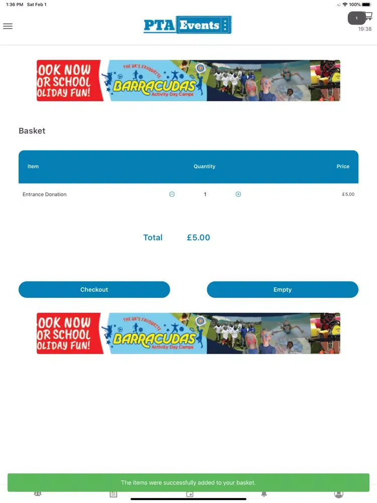 Tangkapan skrin PTA Events iPad 