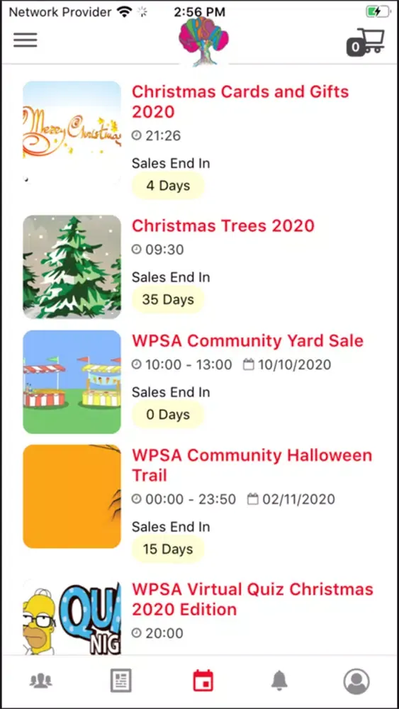Tangkapan skrin PTA Events
