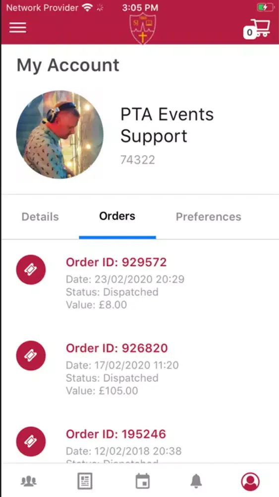 Tangkapan skrin PTA Events