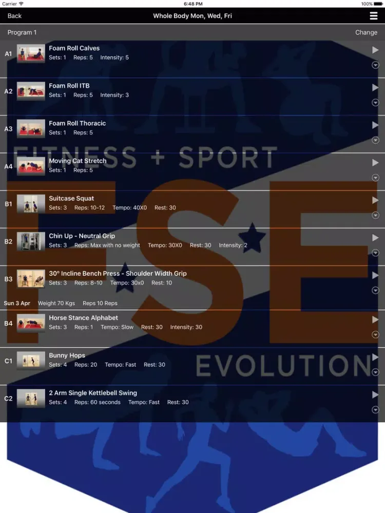 Tangkapan layar Fitness Sport Evolution iPad 